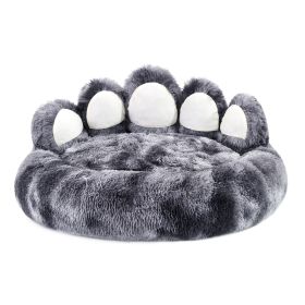 Cute Dog Bear Paw Shape Dog Bed, Dog Beds & Furniture For Small And Medium Dogs, Cozy Plush Cute Cat Beds For Indoor Cats (Option: Tiedye dark gray-22inch)